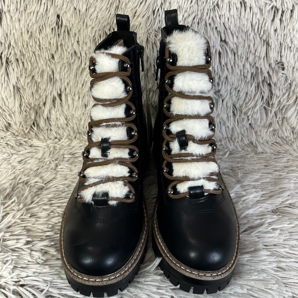 A New Day Black Ankle Boots with White Fur Detail *Runs 1/2 size big! - Picture 3 of 11